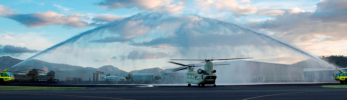 Water spray over a CH-47.