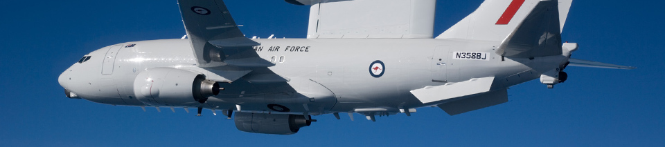 Boeing Defense product flying in blue sky