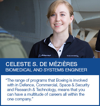 Graduate speaking with a Boeing employee